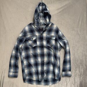 Company Eighty One Shirt Mens XL Blue Plaid Hooded Flannel Button Up Long Sleeve